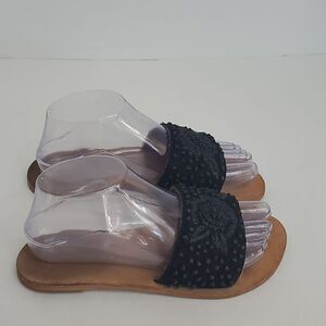 Anthropologie Black Slide Sandals Floral Women's Size 7